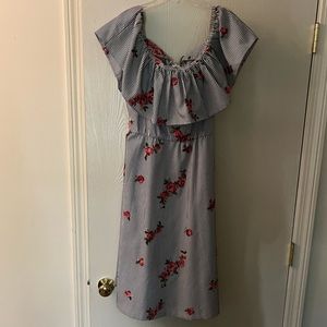 Calvin Klein midi black and white stripped dress in size 12